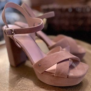 Kate Spade Delphi block heel platform sandals size 8 Tan